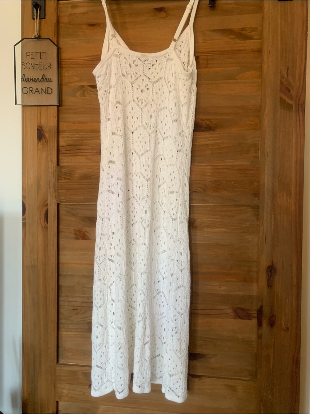 White Crochet Dress with Spaghetti Straps by Everyday Sunday L - Picture 7 of 10
